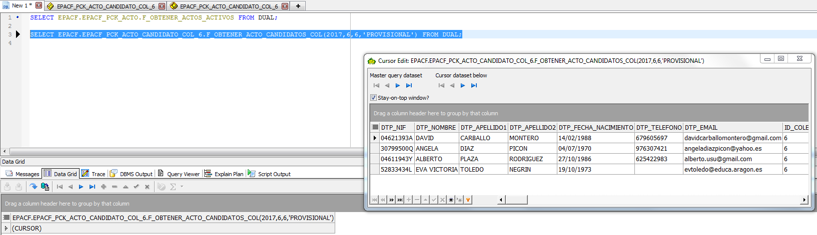 REFCURSOR DESDE TOAD